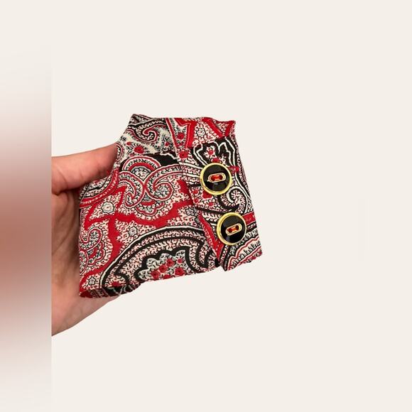 St. John Collection Red Paisley Print Silk Collared Button Up Blouse Size 10 - Picture 7 of 9